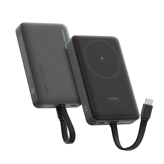 Langaton ulkoinen akku Cuktech WPB100L, 10000mAh, 22.5W, PD + FQI, 1 x QI - 2 x USB-C, Musta CKWPB100LGLBK