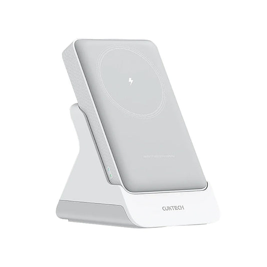Langaton ulkoinen akku Cuktech WPB100N, 10000mAh, 20W, PD + FQI, 1 x QI - 1 x USB-C, valkoinen CKWPB100NGLGR
