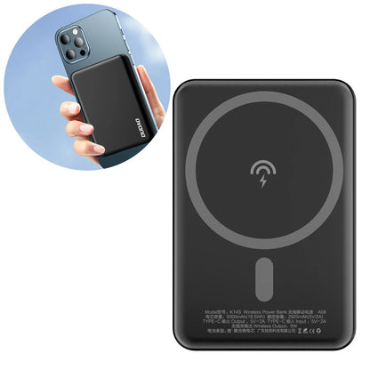 Dudao K14S langaton ulkoinen akku, 5000mAh, 10W, PD + QI, 1 x QI - 1 x USB-C, Musta