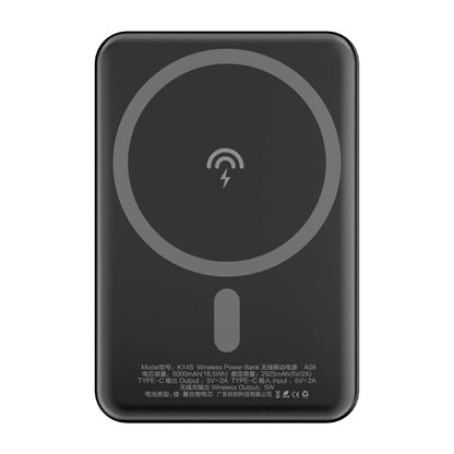 Dudao K14S langaton ulkoinen akku, 5000mAh, 10W, PD + QI, 1 x QI - 1 x USB-C, Musta