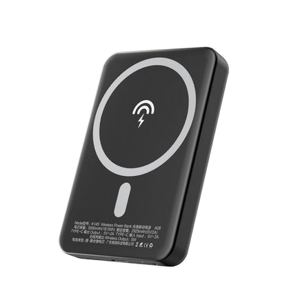 Dudao K14S langaton ulkoinen akku, 5000mAh, 10W, PD + QI, 1 x QI - 1 x USB-C, Musta