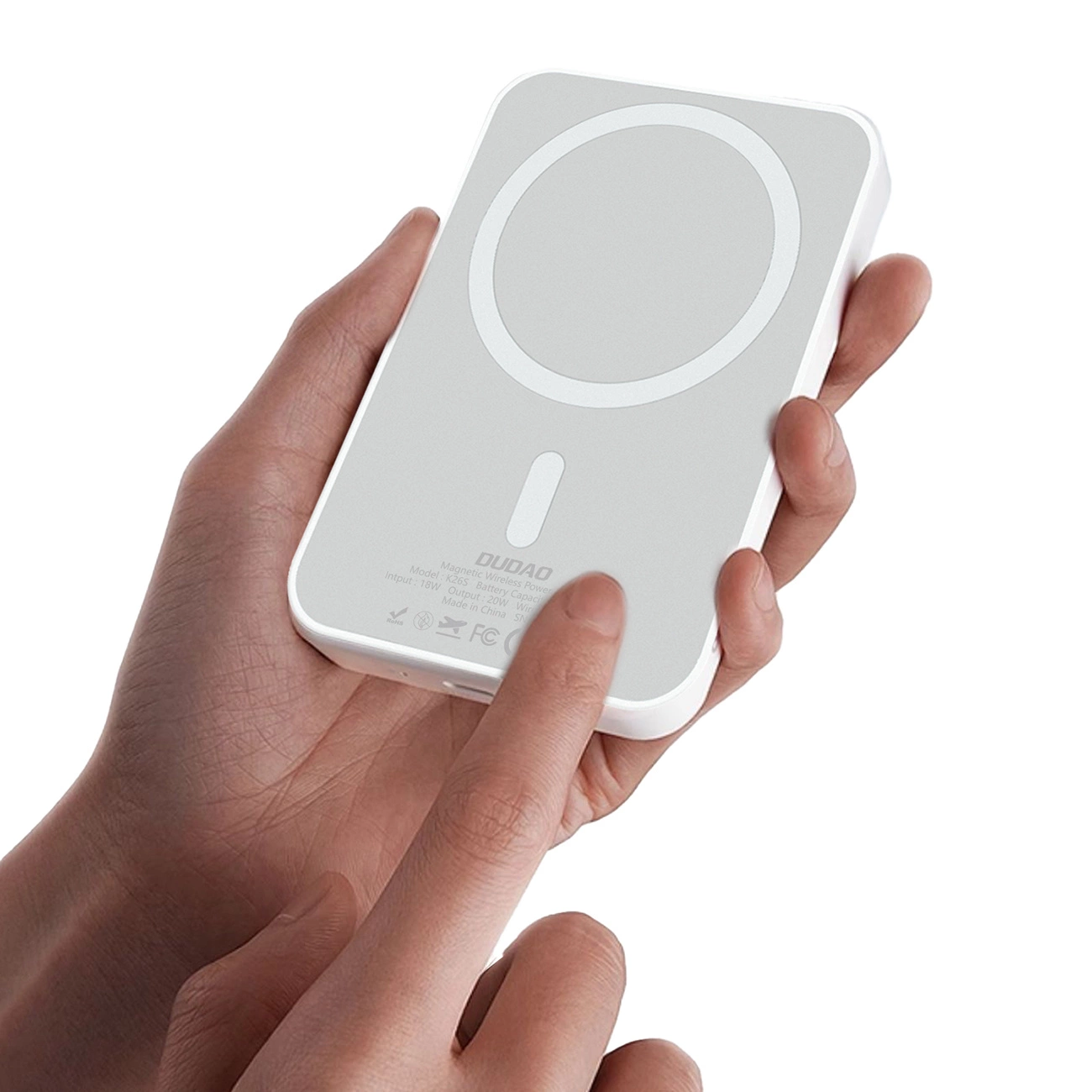 Dudao K26s langaton ulkoinen akku, 5000mAh, 20W, PD + FQI, 1 x QI - 1 x USB-C, Valkoinen