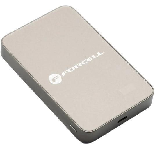 Langaton ulkoinen akku Forcell F10K8, 10000mAh, 15W, PD + FQI, 1 x QI - 1 x USB-C, Kultainen