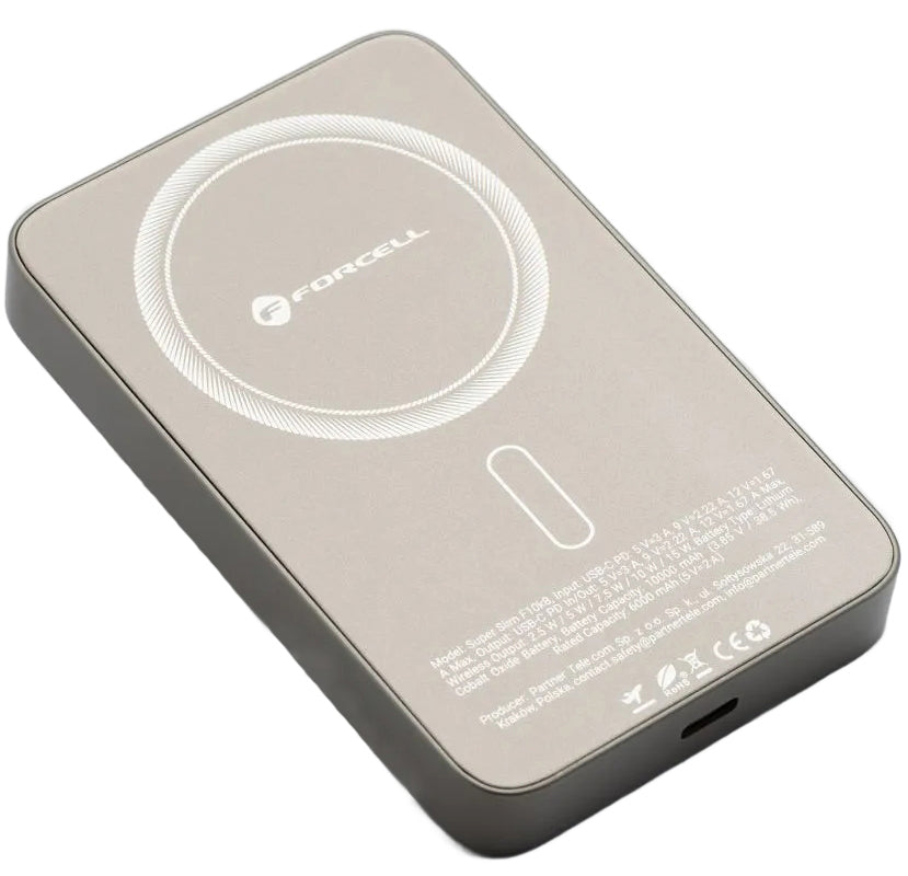 Wireless External Battery Forcell F5K8, 5000mAh, 15W, PD + FQI, 1 x QI - 1 x USB-C, Gold