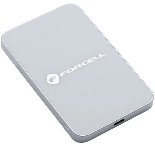 Langaton ulkoinen akku Forcell F5K8, 5000mAh, 15W, PD + FQI, 1 x QI - 1 x USB-C, Valkoinen