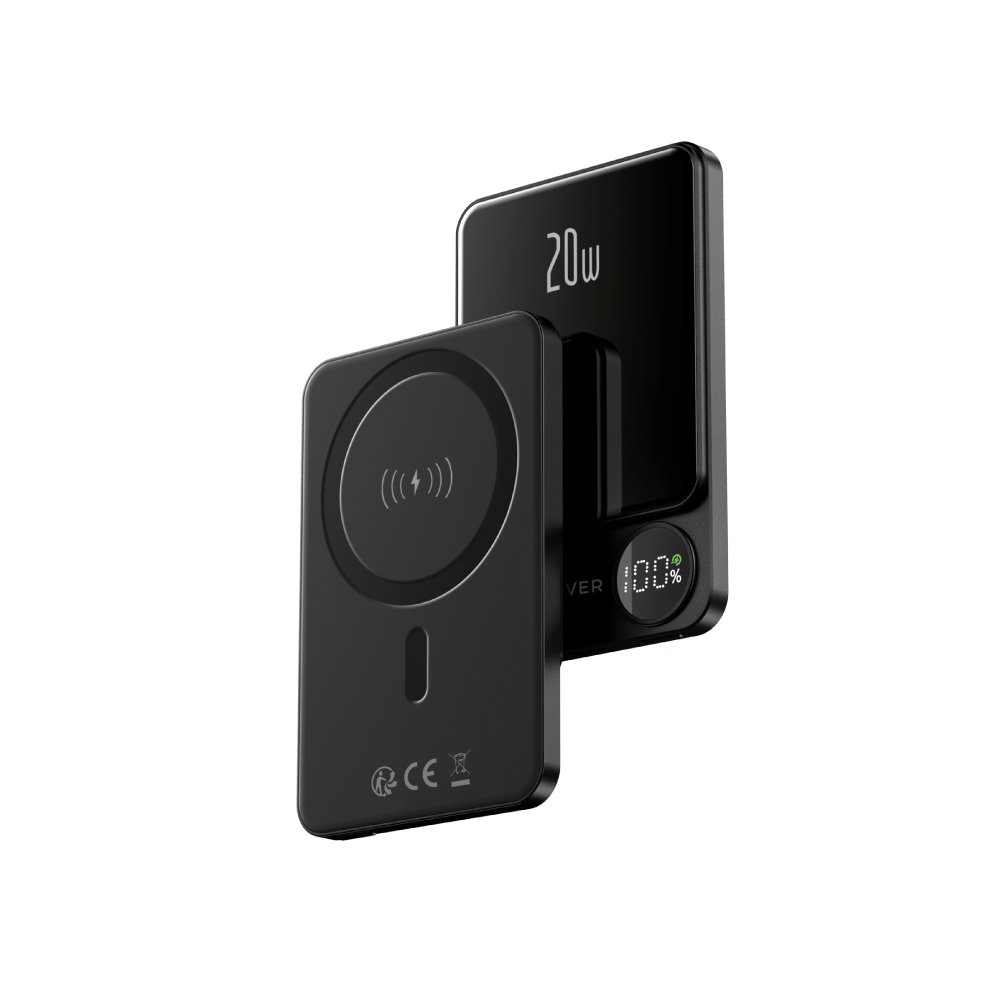 Langaton Ulkoinen Akku Forever MATB-200, 5000mAh, 20W, PD + FQI, 1 x QI - 1 x USB-C, Musta
