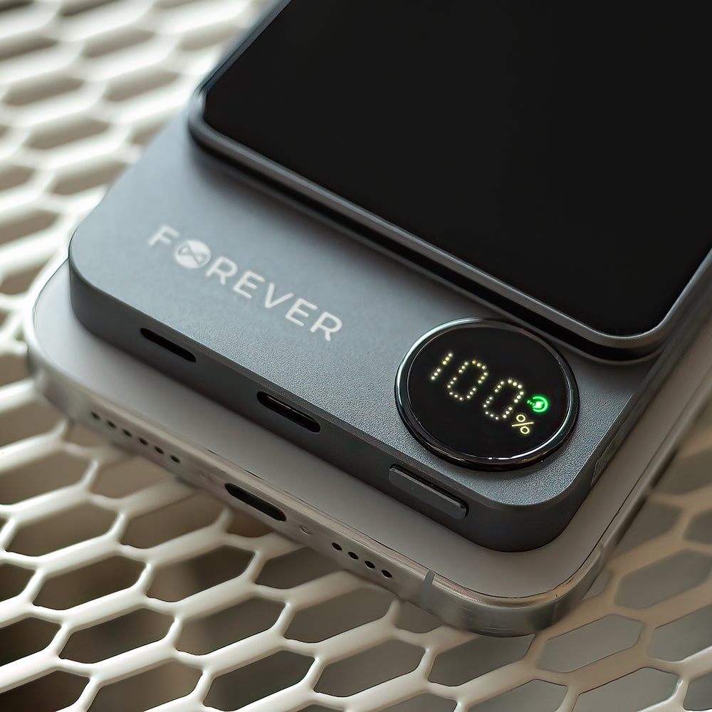 Langaton Ulkoinen Akku Forever MATB-200, 5000mAh, 20W, PD + FQI, 1 x QI - 1 x USB-C, Musta