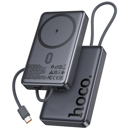 Langaton ulkoinen akku HOCO Q44, 10000mAh, 20W, PD + FQI, 1 x QI - 2 x USB-C, Harmaa