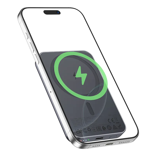 Langaton ulkoinen akku HOCO J160, 5000mAh, 10W, 1 x QI - 1 x USB-C, Harmaa