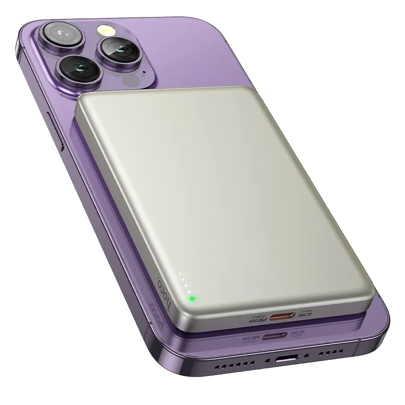 Langaton ulkoinen akku HOCO Q26, 5000mAh, 20W, PD + FQI, 1 x QI - 1 x USB-C, Oranssi