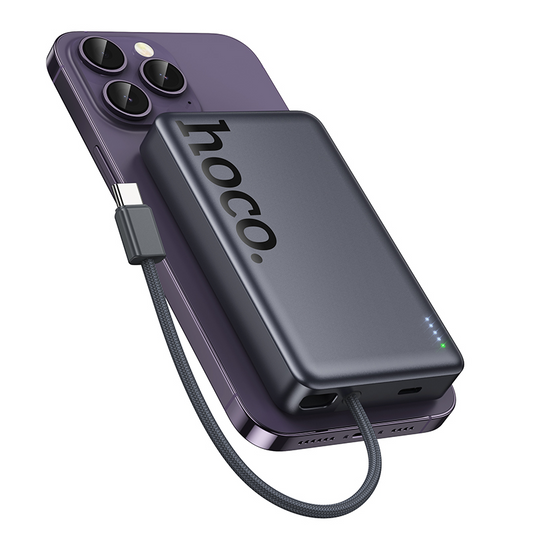 Langaton ulkoinen akku HOCO Q44, 10000mAh, 20W, PD + FQI, 1 x QI - 2 x USB-C, Harmaa