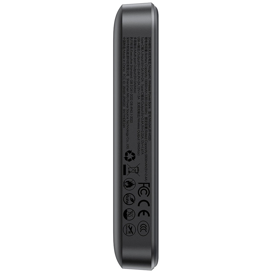 Langaton ulkoinen akku Joyroom JR-W020, 10000mAh, 20W, QC + PD + FQI, 1 x QI - 1 x USB-A - 1 x USB-C, Musta