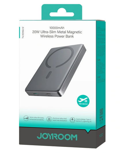 Joyroom JR-PBM08 Pro langaton ulkoinen akku, 10000mAh, 22.5W, PD + FQI, 1 x QI - 2 x USB-C, harmaa