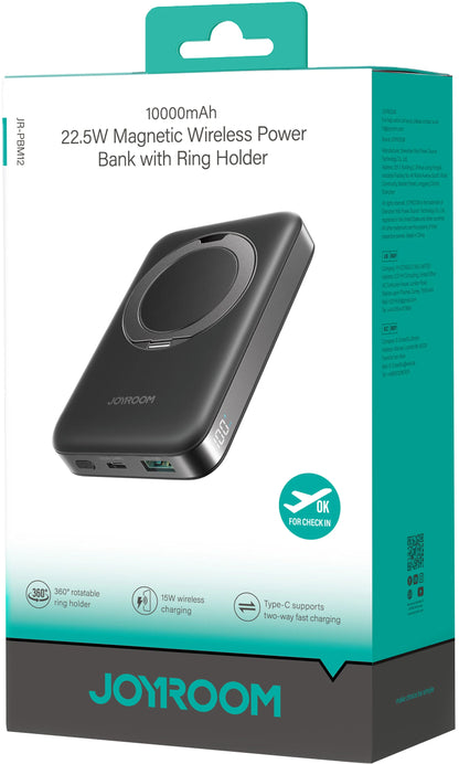 Langaton ulkoinen akku Joyroom JR-PBM12, 10000mAh, 22.5W, QC + PD + FQI, 1 x QI - 1 x USB-A - 1 x USB-C, Musta