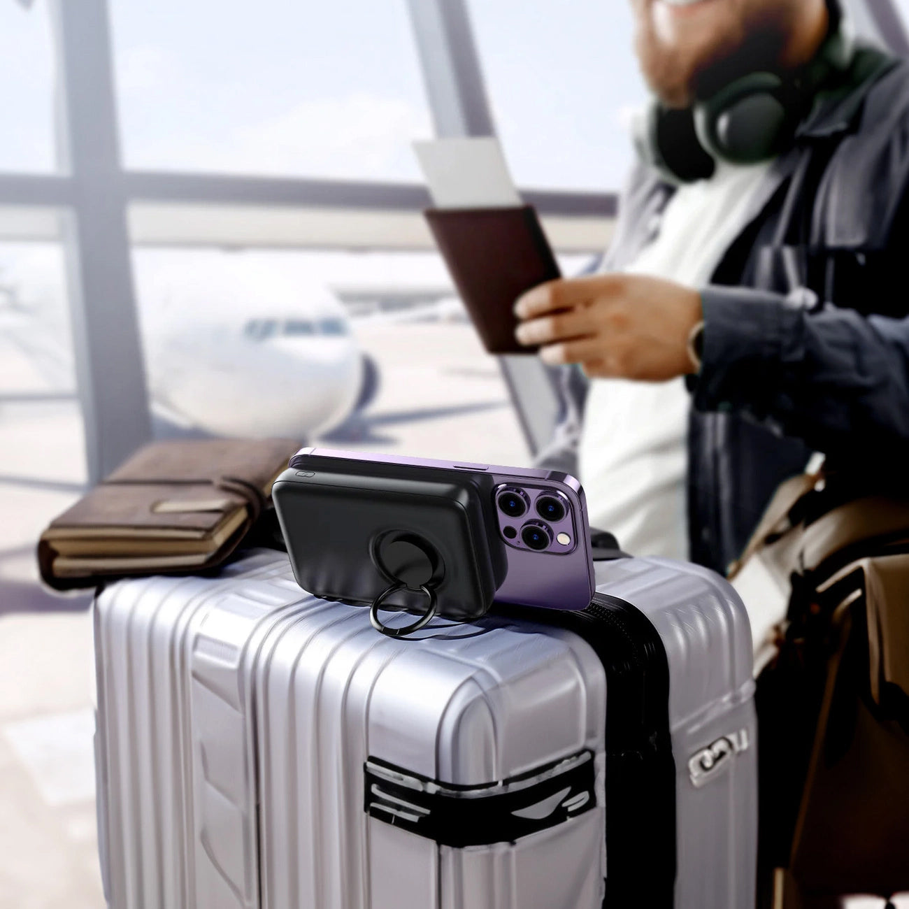Langaton ulkoinen akku Joyroom JR-W050, 10000mAh, 20W, QC + PD + FQI, 1 x QI - 1 x USB-A - 1 x USB-C, Musta