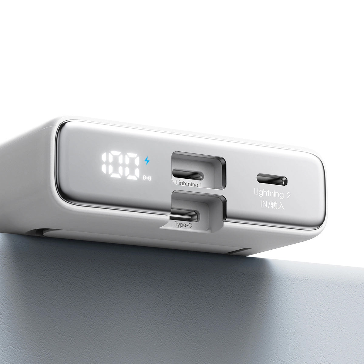 Langaton ulkoinen akku Joyroom JR-PBM01, 10000mAh, 20W, QC + PD + FQI, 1 x Lightning - 1 x QI - 1 x USB-C, Valkoinen
