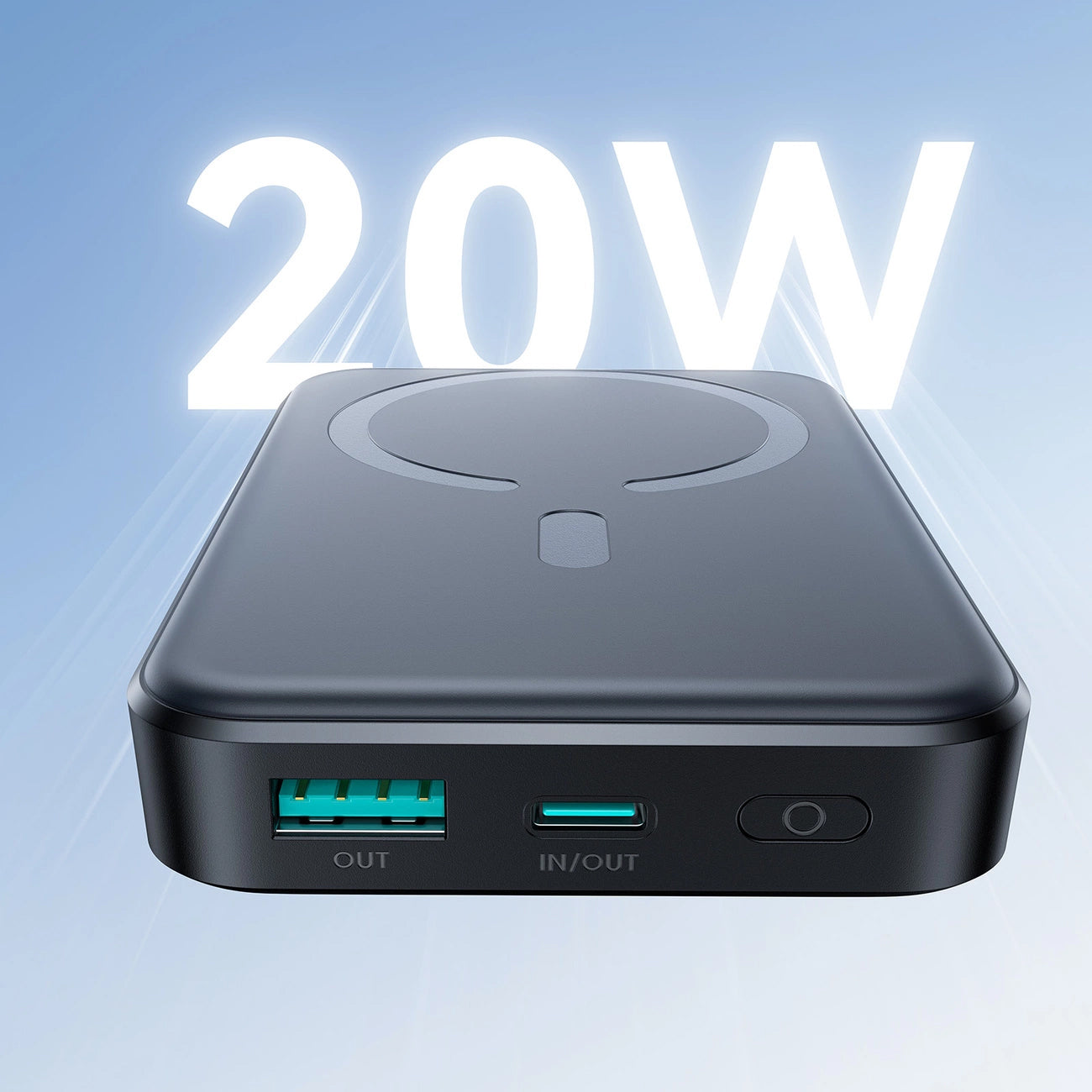 Langaton ulkoinen akku Joyroom JR-W020, 10000mAh, 20W, QC + PD + FQI, 1 x QI - 1 x USB-A - 1 x USB-C, Musta