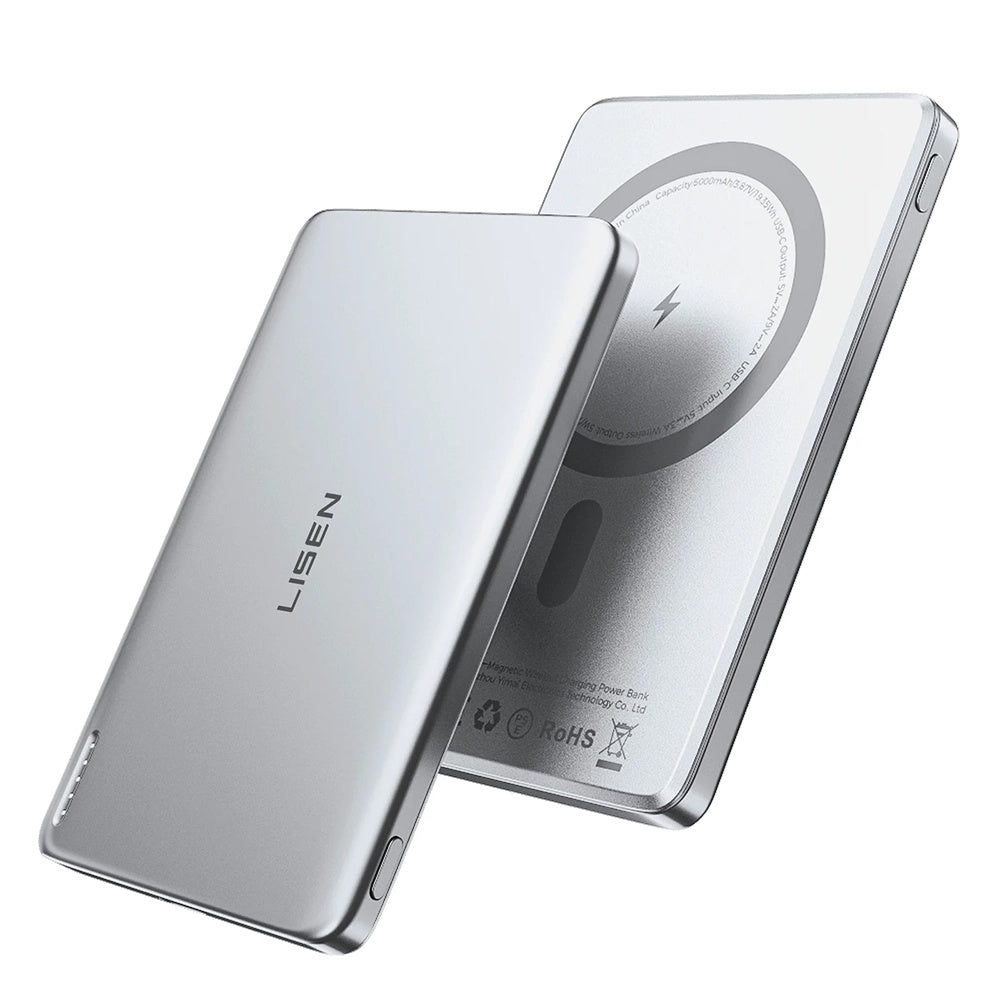 Langaton ulkoinen akku Lisen L601 Pro, 5000mAh, 22,5W, PD + FQI, 1 x QI - 1 x USB-C, Harmaa YL0325090011