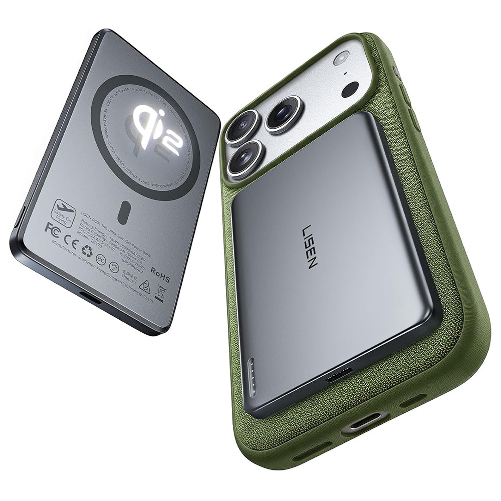 Langaton ulkoinen akku Lisen L601 Pro, 5000mAh, 22,5W, PD + FQI, 1 x QI - 1 x USB-C, Harmaa YL0325090011