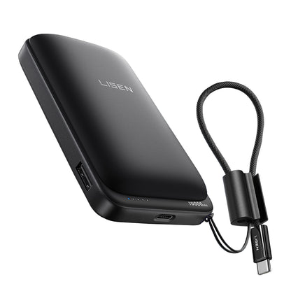 Lisen P604 langaton ulkoinen akku, 10000mAh, 65W, QC + PD + FQI, 1 x QI - 1 x USB-A - 1 x USB-C, musta