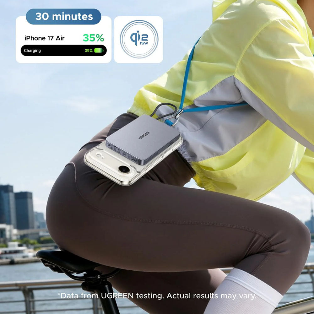 Langaton varavirtalähde UGREEN PB570 (65839B), 10000 mAh, 30 W, PD + FQI, 1 x QI – 2 x USB-C, sininen