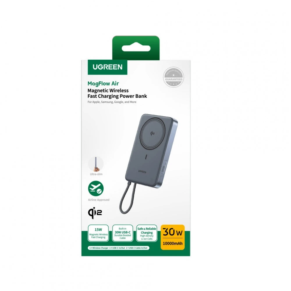 Langaton varavirtalähde UGREEN PB570 (65839B), 10000 mAh, 30 W, PD + FQI, 1 x QI – 2 x USB-C, sininen