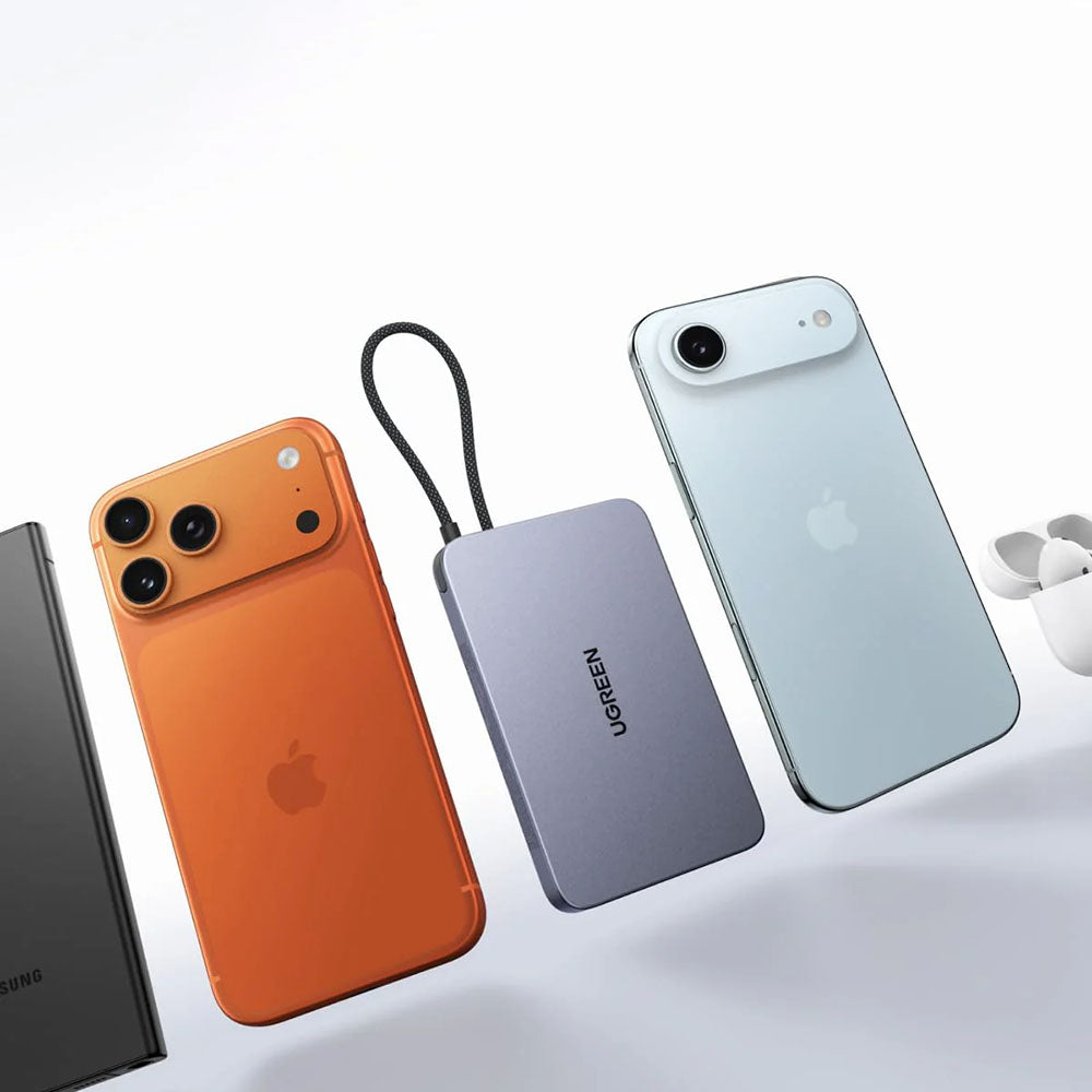 UGREEN PB570 -langaton varavirtalähde (75982B), 10 000 mAh, 30 W, PD + FQI, 1 x QI – 2 x USB-C, harmaa