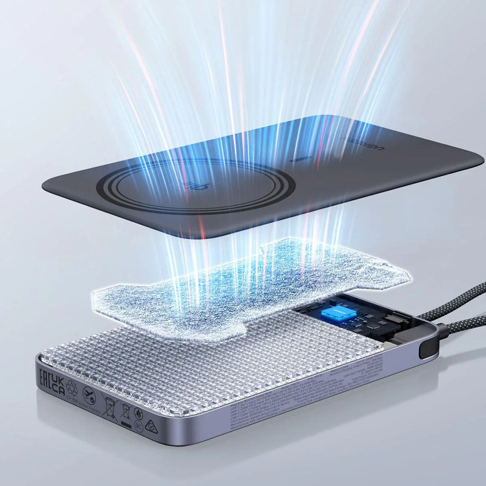 UGREEN PB570 -langaton varavirtalähde (75982B), 10 000 mAh, 30 W, PD + FQI, 1 x QI – 2 x USB-C, harmaa