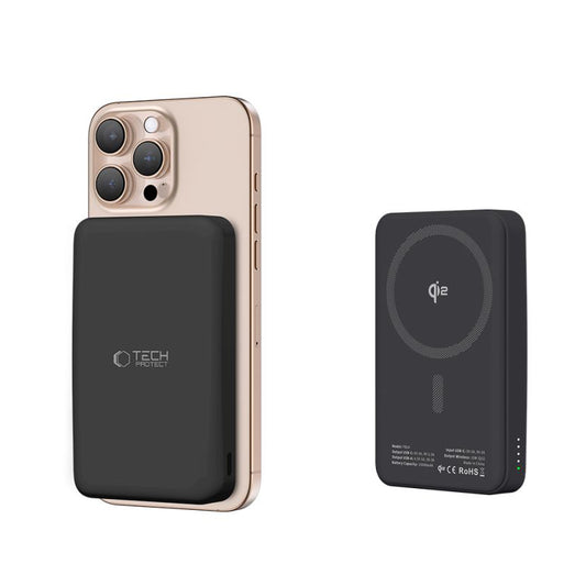 Ulkoinen langaton akku Tech-Protect PB24 LifeMag, 10000mAh, 15W, PD + FQI, 1 x QI - 1 x USB-A - 1 x USB-C, musta