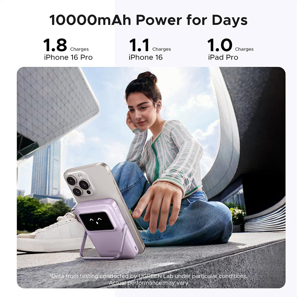 UGREEN PB764 Uno langaton ulkoinen akku, 10000mAh, 20W, PD + FQI, 1 x QI - 1 x USB-C, Harmaa