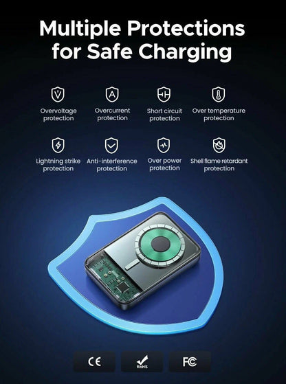 Ulkoinen langaton akku UGREEN PB562, 10000mAh, 20W, PD + FQI, 1 x QI - 1 x USB-C, Musta