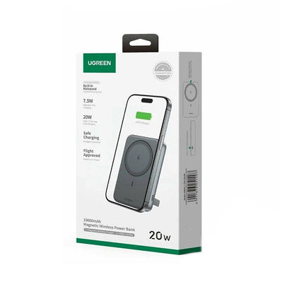 Ulkoinen langaton akku UGREEN PB562, 10000mAh, 20W, PD + FQI, 1 x QI - 1 x USB-C, Musta