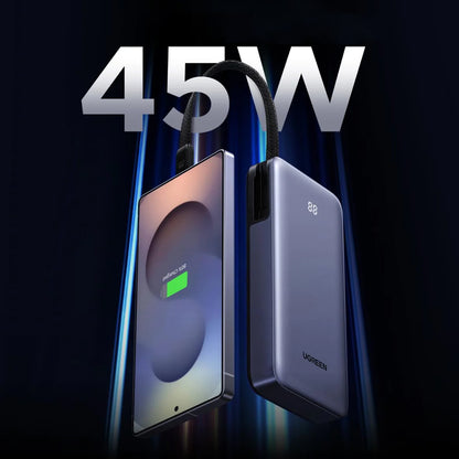 UGREEN PB536 Ulkoinen Akku (55988B), 20000mAh, 45W, QC + PD, 1 x USB-A - 2 x USB-C, Harmaa