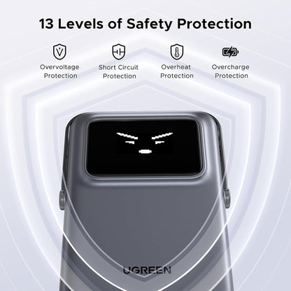 UGREEN PB764 Uno langaton ulkoinen akku, 10000mAh, 20W, PD + FQI, 1 x QI - 1 x USB-C, Harmaa