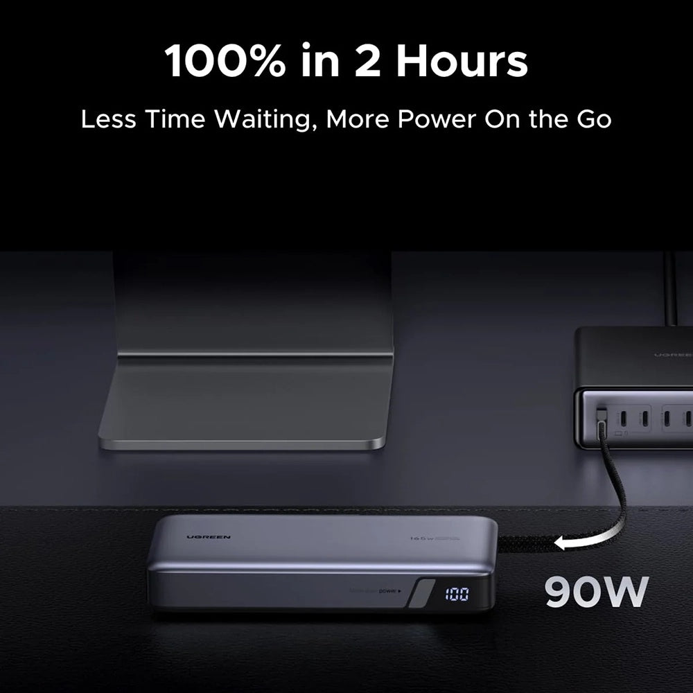 UGREEN PB726 (55995B) ulkoinen akku, 25000mAh, 165W, QC + PD, 1 x USB-A - 3 x USB-C, Harmaa