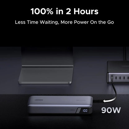 UGREEN PB726 (55995B) ulkoinen akku, 25000mAh, 165W, QC + PD, 1 x USB-A - 3 x USB-C, Harmaa