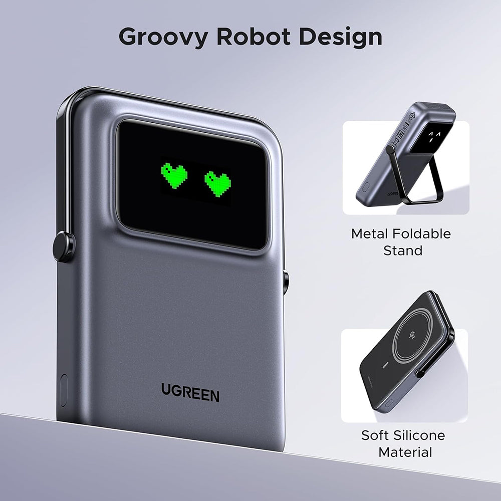 UGREEN PB764 Uno langaton ulkoinen akku, 10000mAh, 20W, PD + FQI, 1 x QI - 1 x USB-C, Harmaa