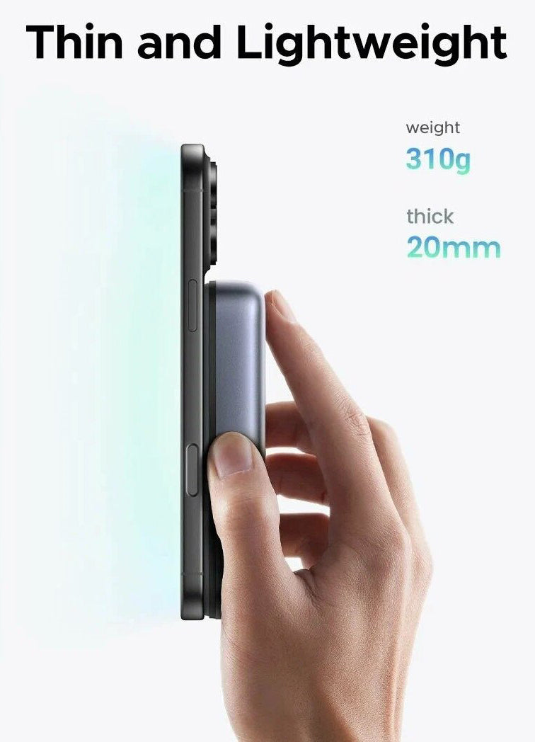Ulkoinen langaton akku UGREEN PB562, 10000mAh, 20W, PD + FQI, 1 x QI - 1 x USB-C, Musta