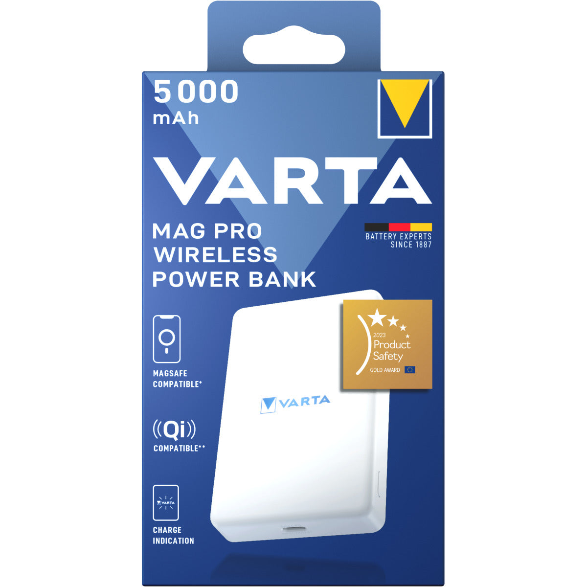 Varta Mag Pro langaton ulkoinen akku, 5000mAh, 12W, 1 x QI - 1 x USB-C, Valkoinen