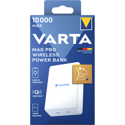 Varta Mag Pro langaton ulkoinen akku, 10000mAh, 20W, 1 x QI - 2 x USB-C, Valkoinen