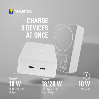 Varta Mag Pro langaton ulkoinen akku, 10000mAh, 20W, 1 x QI - 2 x USB-C, Valkoinen