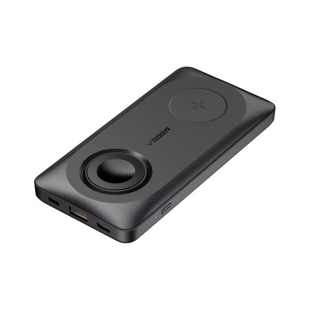 Langaton ulkoinen akku Veger MagMulti W1156, 10000mAh, 22.5W, QC + PD + FQI, 2 x QI - 1 x USB-A - 1 x USB-C, Musta
