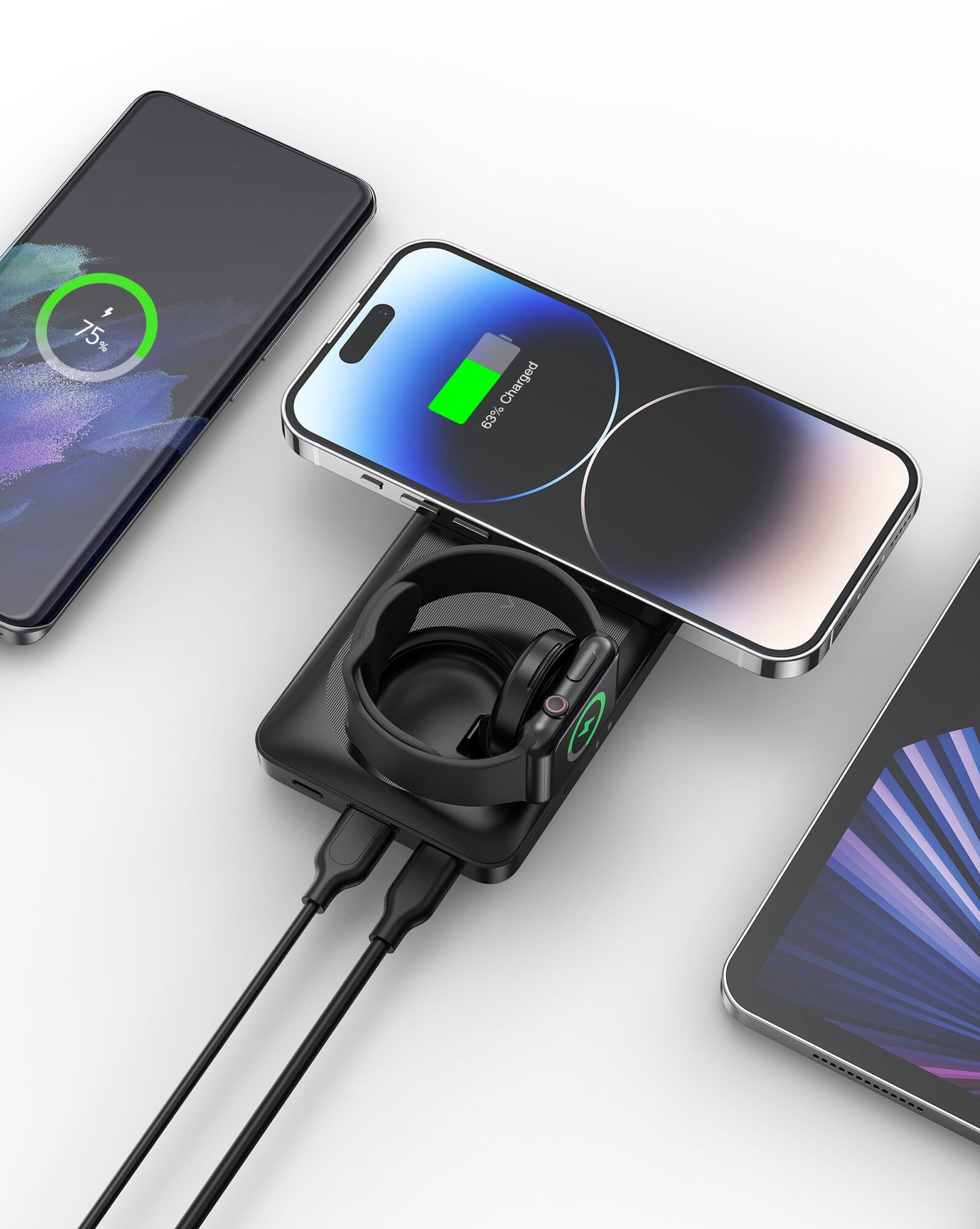 Langaton ulkoinen akku Veger MagMulti W1156, 10000mAh, 22.5W, QC + PD + FQI, 2 x QI - 1 x USB-A - 1 x USB-C, Musta