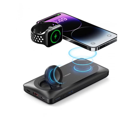 Langaton ulkoinen akku Veger MagMulti W1156, 10000mAh, 22.5W, QC + PD + FQI, 2 x QI - 1 x USB-A - 1 x USB-C, Musta