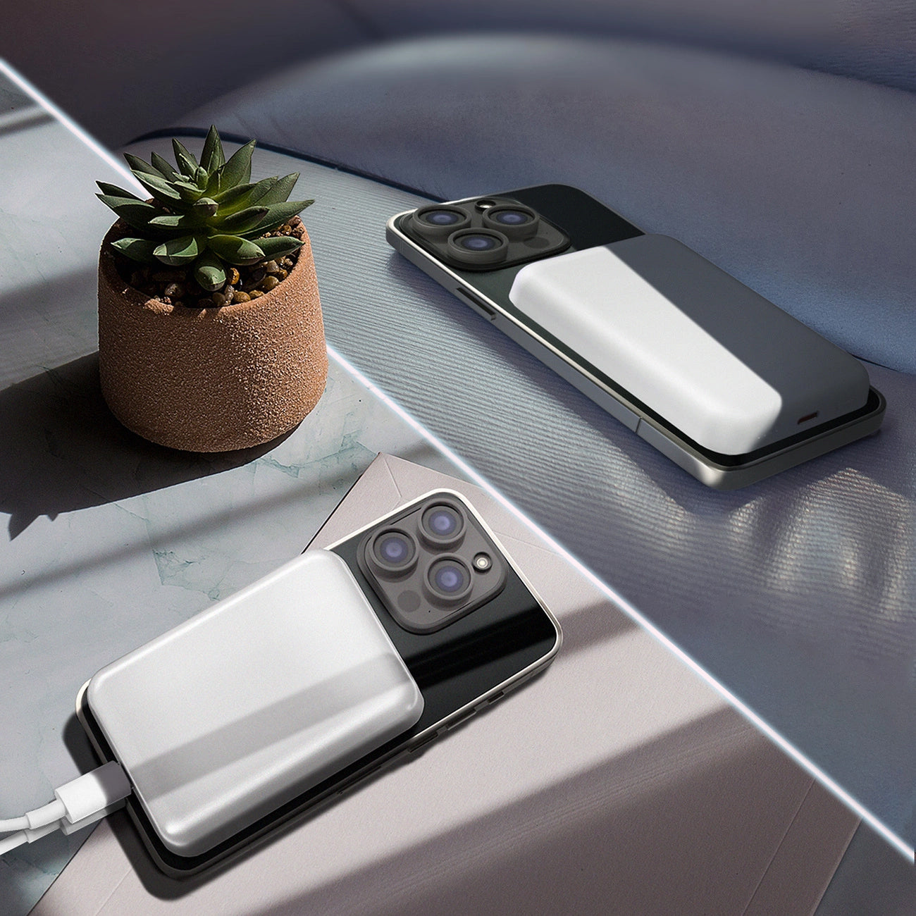 Langaton ulkoinen akku WZK WRW349YWS, 10000mAh, 20W, PD + FQI, 1 x QI - 1 x USB-C, Valkoinen