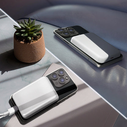 Langaton ulkoinen akku WZK WRW349YWS, 10000mAh, 20W, PD + FQI, 1 x QI - 1 x USB-C, Valkoinen