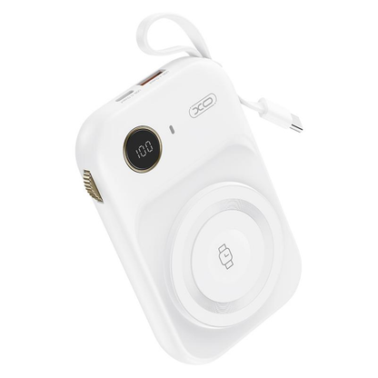 Langaton ulkoinen akku XO Design PR270, 10000mAh, 22.5W, QC + PD + QI, 1 x QI - 1 x USB-A - 1 x USB-C, Valkoinen
