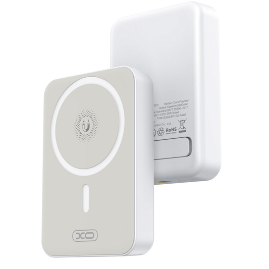 Langaton ulkoinen akku XO Design PR231, 10000mAh, 20W, PD + FQI, 1 x QI - 1 x USB-C, Valkoinen