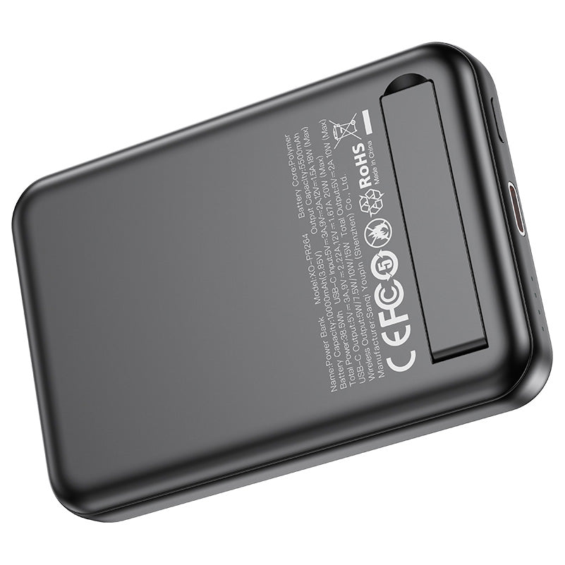 Langaton ulkoinen akku XO Design PR264, 10000mAh, 20W, PD + FQI, 1 x USB-C, Musta