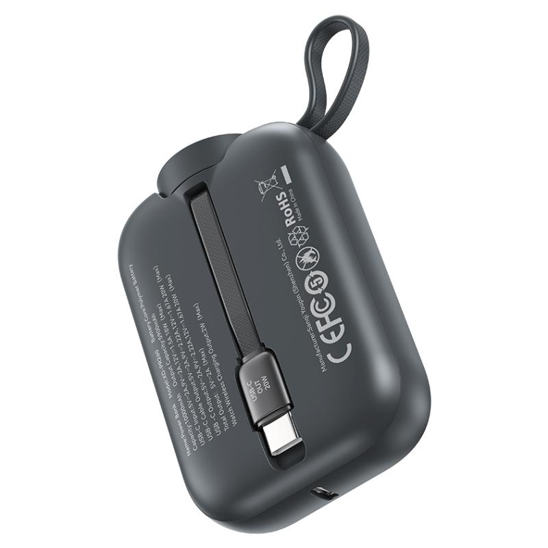 Langaton ulkoinen akku XO Design PR260, 10000mAh, 20W, PD + QI, 1 x QI - 2 x USB-C, Musta